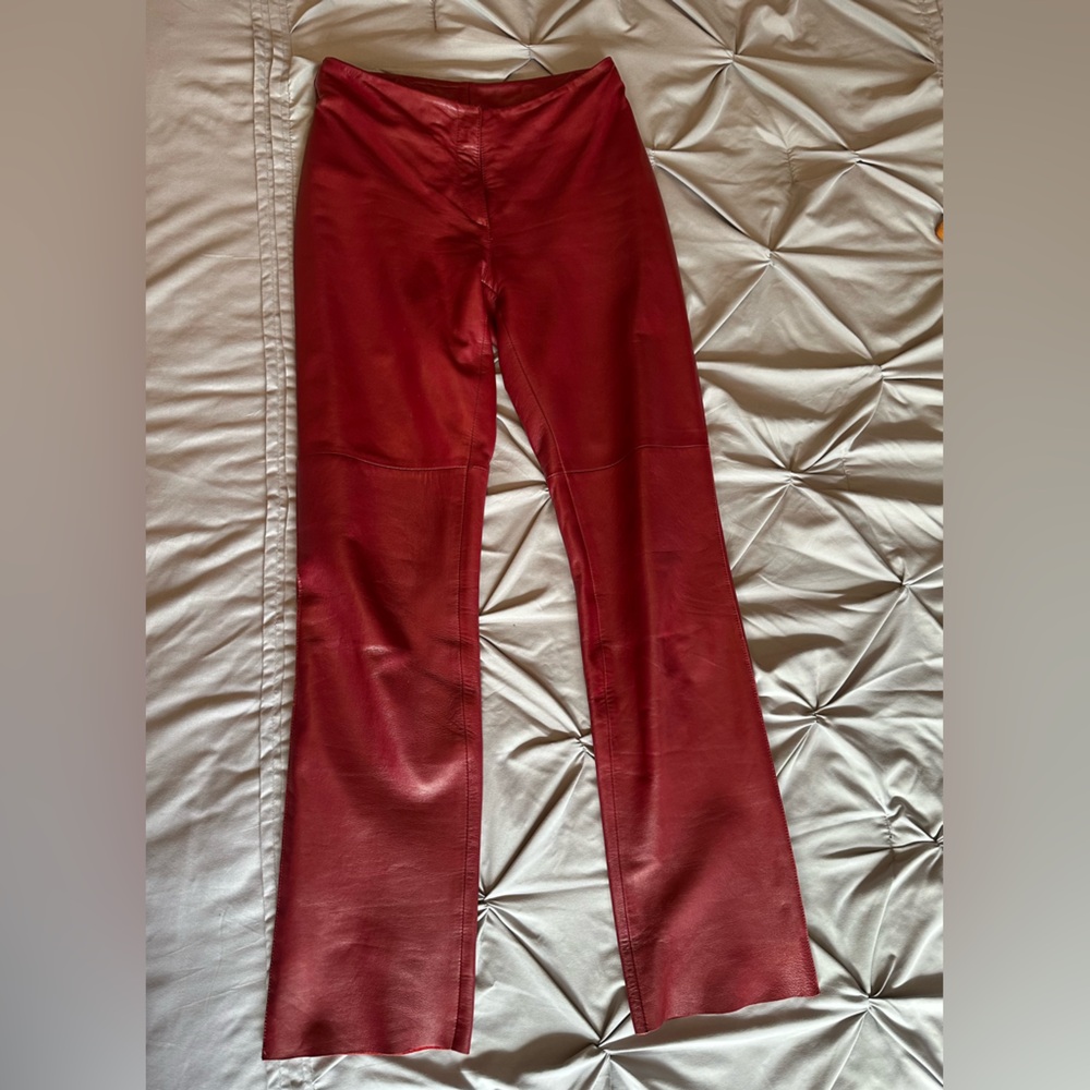 Bebe Red Leather Straight-legged Pants - fully lined